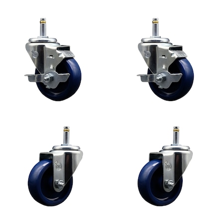 Service Caster 3.5'' Solid Poly Wheel Swivel 7/16'' Grip Ring Stem Caster Set 2 Brakes, 4PK SCC-GR20S3514-SPUS-TLB-716138-2-S-2